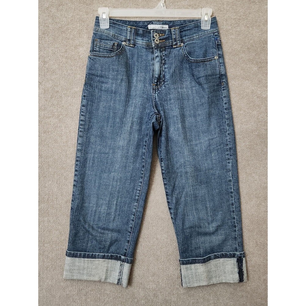 CHICO'S Platinum Claire Crop Jeans Womens 0 US 4 Blue Cuffed Cotton Stretch